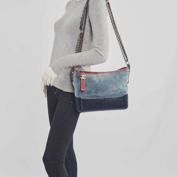 Chanel Blue Quilted Suede and Leather Medium Gabrielle Hobo Bag - Picture 4 of 11